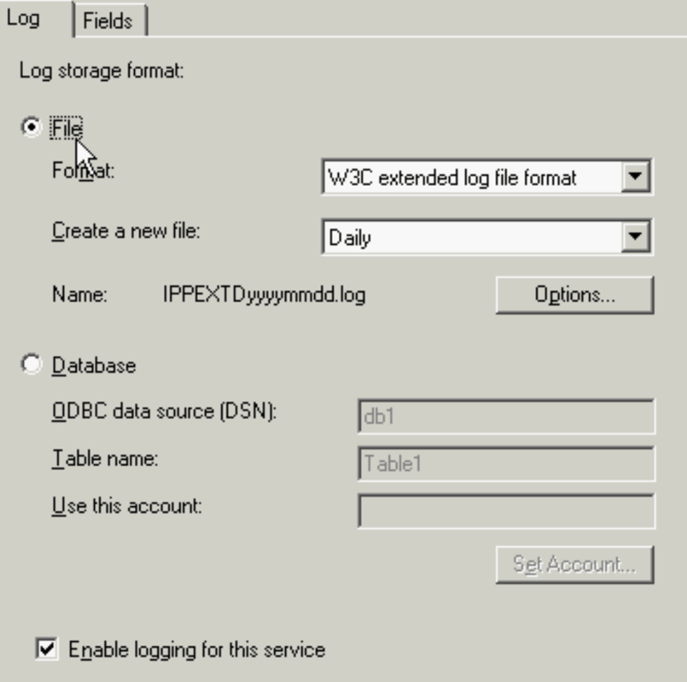 Log storage settings