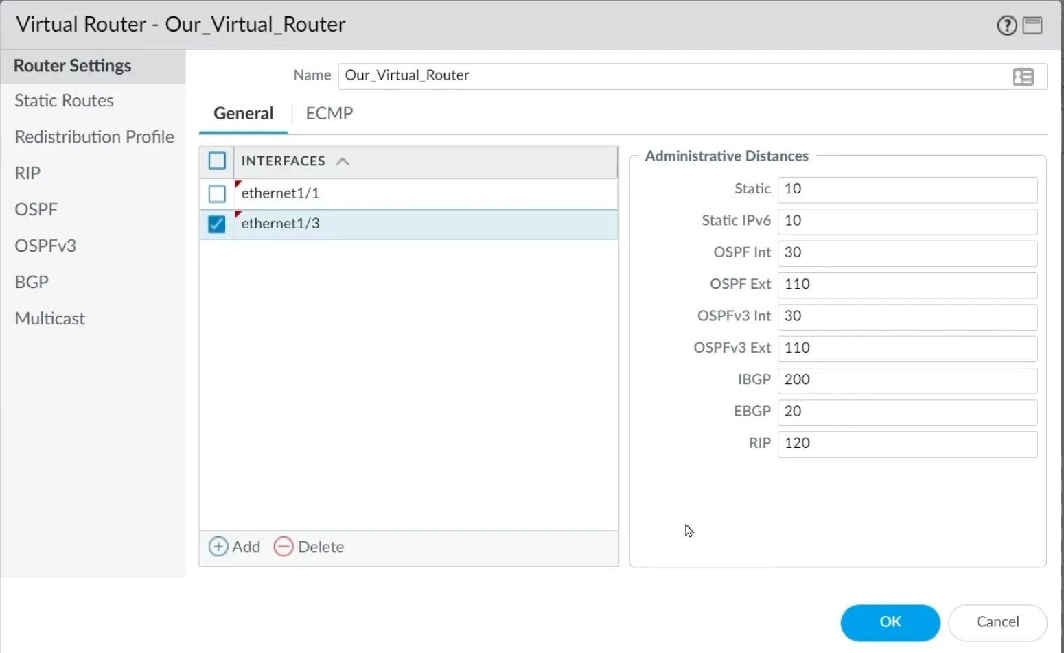 Palo Alto Virtual Router Interfaces
