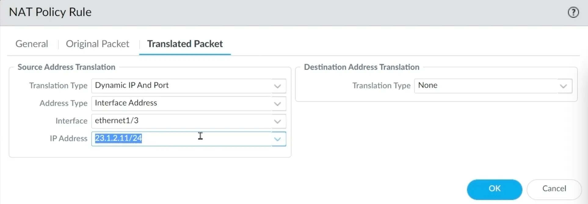 Palo Alto NAT Translated Packet