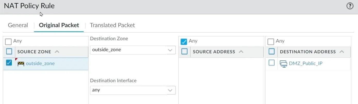 Destination NAT Original Packet