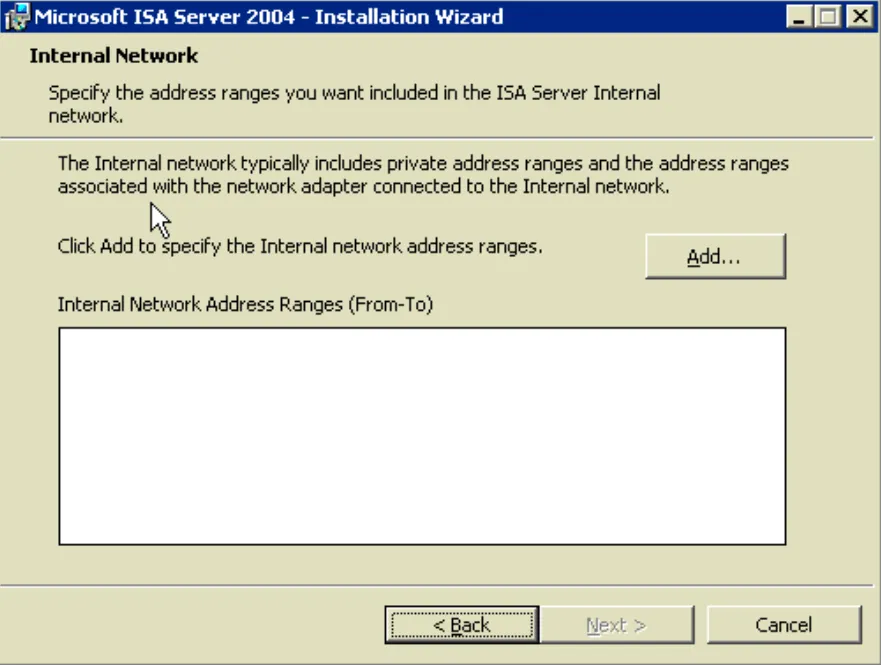 ISA Server 2004 Internal Network