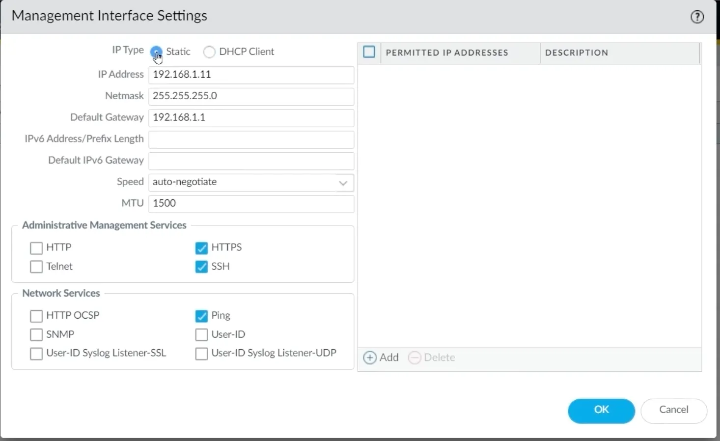 Palo Alto Management Interface GUI