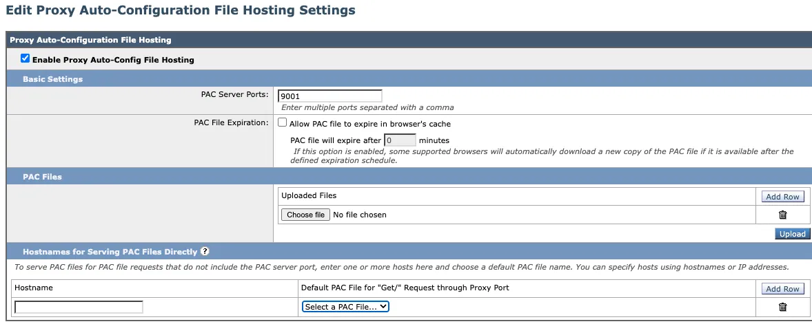 PAC File Hosting Settings