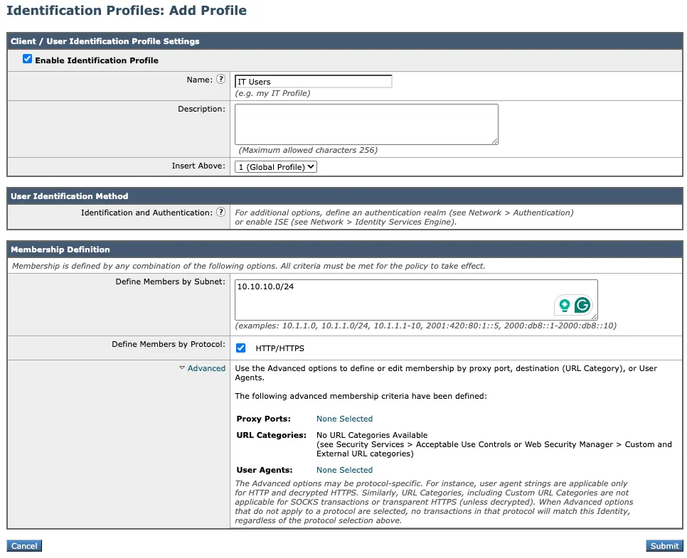 Add Identification Profile