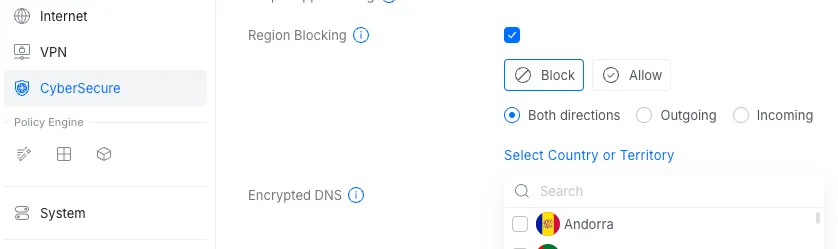 CyberSecure > Region Blocking